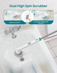 img 2 attached to 🧼 Clyroom Electric Spin Scrubber CL1 IPO, Cordless IPX7 Shower Scrubber with 3 Interchangeable Brushes, Rechargeable Scrubber with 90-Minute Runtime, Short and Long Handle Modes, Extension Arm for Tile Floor Cleaning