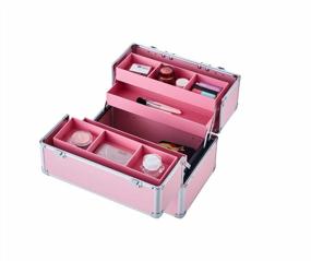 img 2 attached to Pink Professional Makeup Case With Portable Aluminum Cosmetic Storage Box, Locks, And Folding Trays - OUDMAY
