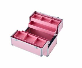 img 3 attached to Pink Professional Makeup Case With Portable Aluminum Cosmetic Storage Box, Locks, And Folding Trays - OUDMAY