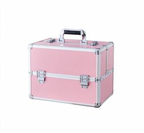 img 4 attached to Pink Professional Makeup Case With Portable Aluminum Cosmetic Storage Box, Locks, And Folding Trays - OUDMAY