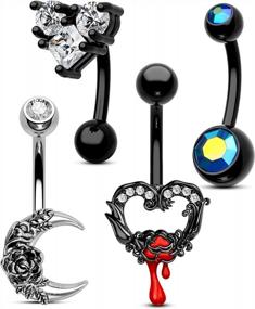 img 4 attached to Spook-Tastic Style: COCHARM'S 4-Piece Moon & Heart Belly Ring Pack For Halloween