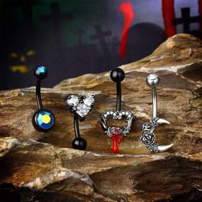 img 2 attached to Spook-Tastic Style: COCHARM'S 4-Piece Moon & Heart Belly Ring Pack For Halloween