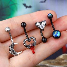 img 3 attached to Spook-Tastic Style: COCHARM'S 4-Piece Moon & Heart Belly Ring Pack For Halloween