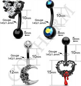 img 1 attached to Spook-Tastic Style: COCHARM'S 4-Piece Moon & Heart Belly Ring Pack For Halloween