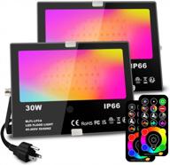 2-pack melpo 30w outdoor rgb color changing flood lights with remote - 300w equivalent, 120 rgb colors, warm white 2700k, timing & custom mode, ip66 waterproof, uplight landscape lights, us 3-plug logo