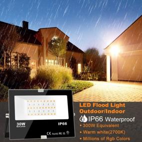 img 3 attached to 2-Pack MELPO 30W Outdoor RGB Color Changing Flood Lights With Remote - 300W Equivalent, 120 RGB Colors, Warm White 2700K, Timing & Custom Mode, IP66 Waterproof, Uplight Landscape Lights, US 3-Plug
