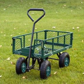img 3 attached to KARMAS PRODUCT Large Garden Dump Cart With Steel Frame, Steerable Handle Utility Gorilla Cart Wagon Carrier Mover 10" Pneumatic Tires For Outdoor Any Terrain 550LBS Weight Capacity Green