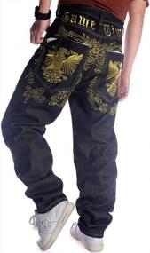 img 3 attached to Get The Ultimate Style With QBO Men'S Embroidered Hip Hop Baggy Jeans