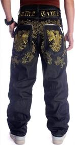 img 2 attached to Get The Ultimate Style With QBO Men'S Embroidered Hip Hop Baggy Jeans