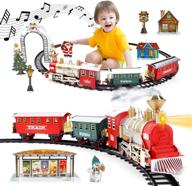 classical christmas train set with headlight, smoke, realistic sounds, 3 car carriage and 11 feet track - perfect accessory for kids and festive decorations - deao train set for christmas trees logo