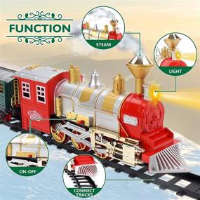 img 2 attached to Classical Christmas Train Set With Headlight, Smoke, Realistic Sounds, 3 Car Carriage And 11 Feet Track - Perfect Accessory For Kids And Festive Decorations - DeAO Train Set For Christmas Trees