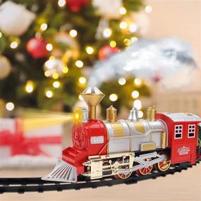 img 1 attached to Классический рождественский поезд с фарами, дымом, реалистичными звуками, 3 вагонами и 11-футовой дорожкой - идеальный аксессуар для детей и праздничных украшений - поезд DeAO для рождественских елок