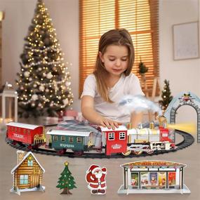 img 3 attached to Классический рождественский поезд с фарами, дымом, реалистичными звуками, 3 вагонами и 11-футовой дорожкой - идеальный аксессуар для детей и праздничных украшений - поезд DeAO для рождественских елок