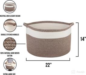 img 3 attached to Extra Large Cotton Rope Basket – 22”W x 14”H – Off-White and Brown - Versatile Blanket Storage Basket Organizer – Elegant and Modern Design – Perfect for Baby Nursery, Toys, Towels, Laundry Bin