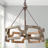 ruziniu farmhouse chandeliers for dining rooms, drum chandelier lighting fixture in ancient wood color with dots, w19.5 xh21 logo