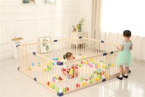 img 3 attached to 👶 Safe and Secure Baby Playpen: Kids Fence with Built-In Safety Gate, Anti-Drop Function, Activity Play Center, Indoor Outdoor Wooden Play Yard