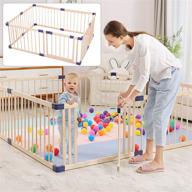 👶 safe and secure baby playpen: kids fence with built-in safety gate, anti-drop function, activity play center, indoor outdoor wooden play yard logo