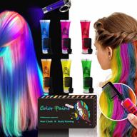 glow in the dark hair and body paint, temporary hair dye for light and dark hair, super chalk for kids hairstyles, party supplies hair color product gifts for girls & children. logo
