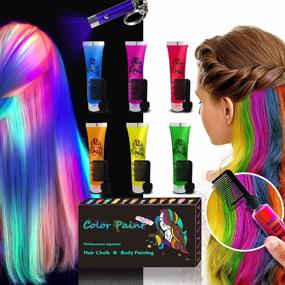 img 4 attached to Glow In The Dark Hair And Body Paint, Temporary Hair Dye For Light And Dark Hair, Super Chalk For Kids Hairstyles, Party Supplies Hair Color Product Gifts For Girls & Children.
