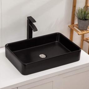 img 4 attached to Lordear 24X14 "черный прямоугольный умывальник для ванной комнаты - современный над прилавком фарфоровая керамическая художественная раковина для туалетного столика