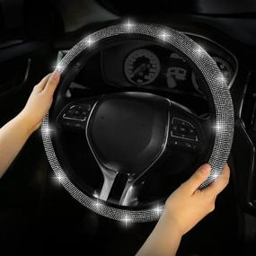 img 3 attached to 💎 Bling Crystal Rhinestone Steering Wheel Cover: Sparkling 14.2-15.3 Inch Car Wheel Accessories for Women & Girl
