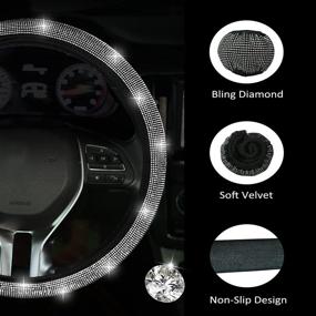 img 2 attached to 💎 Bling Crystal Rhinestone Steering Wheel Cover: Sparkling 14.2-15.3 Inch Car Wheel Accessories for Women & Girl