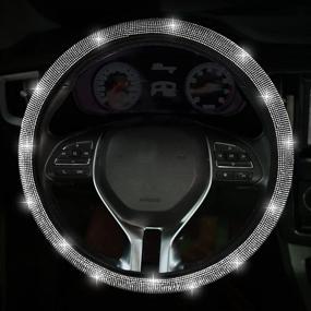 img 4 attached to 💎 Bling Crystal Rhinestone Steering Wheel Cover: Sparkling 14.2-15.3 Inch Car Wheel Accessories for Women & Girl
