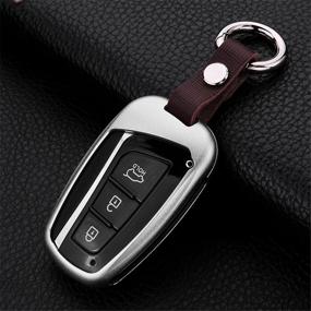 img 4 attached to 🔑 Premium Silver Car Key Fob Cover for Hyundai Grand Santa Fe ix45 Genesis Equus: Mirror Back Design, Engine Start Stop, Aluminum & Leather Keychain