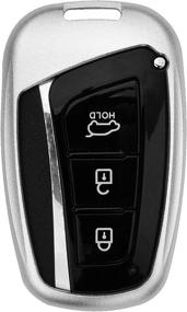 img 1 attached to 🔑 Premium Silver Car Key Fob Cover for Hyundai Grand Santa Fe ix45 Genesis Equus: Mirror Back Design, Engine Start Stop, Aluminum & Leather Keychain