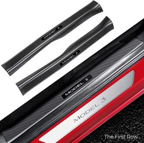 img 3 attached to BMZX Tesla Model 3 Door Sill Protector: Carbon Fiber Scuff Plate Guard Set (4 Pcs) for Front and Rear Door Sills