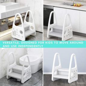 img 2 attached to 👣 Grey Toddler Step Stool: Two Step Standing Tower for Bathroom Sink, Kitchen Counter, Toilet, Potty, Learning Helper with Handles and Armrests
