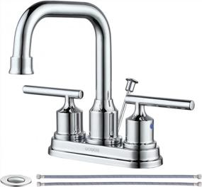 img 4 attached to Contemporary Chrome Bathroom Faucet With Lift Rod Drain Stopper And High Arc Brass: 4 Inch Centerset 2-Handle Lavatory Sink Faucet For Commercial Or Residential Use
