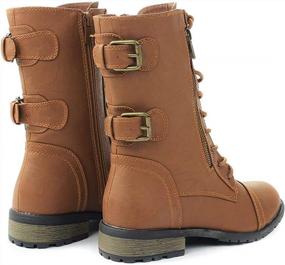 img 1 attached to Women'S Waterproof Hi-Calf Rainboots With Military Combat Lace Up Buckle Mid Calf High Boot