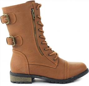 img 3 attached to Women'S Waterproof Hi-Calf Rainboots With Military Combat Lace Up Buckle Mid Calf High Boot
