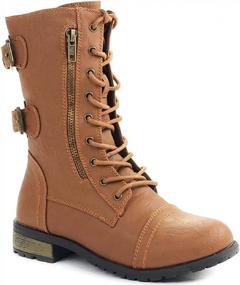 img 4 attached to Women'S Waterproof Hi-Calf Rainboots With Military Combat Lace Up Buckle Mid Calf High Boot