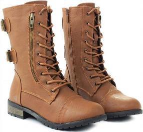 img 2 attached to Women'S Waterproof Hi-Calf Rainboots With Military Combat Lace Up Buckle Mid Calf High Boot
