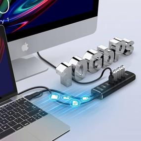 img 3 attached to Rosonway RSH-A107 7 Port USB 3.2 Gen 2/USB C Hub 10Gbps, 12V Power Adapter & Individual Switches, Aluminum Splitter For PC And Laptop