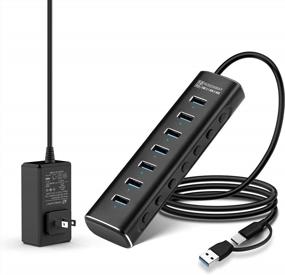 img 4 attached to Rosonway RSH-A107 7 Port USB 3.2 Gen 2/USB C Hub 10Gbps, 12V Power Adapter & Individual Switches, Aluminum Splitter For PC And Laptop