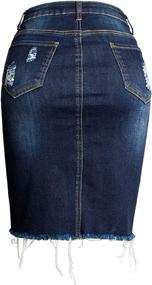 img 3 attached to 👗 Chouyatou Women's Dark Washed Denim Pencil Skirt with Front Split and Frayed Detail - Midi Length