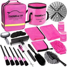 img 4 attached to 🚗 23-Piece Pink Car Cleaning Kit with Buckets & Grit Trap - Complete Supplies for Interior & Exterior Car Wash, Detailing, and Cleaning