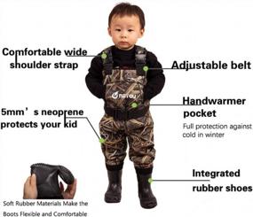 img 3 attached to NEYGU детские 5 мм неопреновые тепловые и водонепроницаемые нагрудные вейдерсы с резиновыми сапогами, вейдерсы для охоты на уток для детей с утепленными ботинками