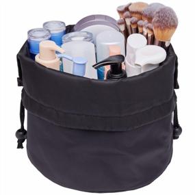 img 4 attached to Large Waterproof Barrel Makeup Bag With Drawstring Closure - Perfect Travel Toiletry Organizer For Women And Girls