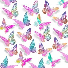 img 4 attached to 72 Removable 3D Butterfly Wall Stickers In 3 Styles And 3 Sizes - Laser Pinkpurple Metallic Room Decoration For Kids Bedroom, Nursery, Classroom, Party, Wedding - DIY Gift Option