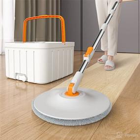 img 3 attached to 🧹 Spin Mop and Bucket with Wringer Set - Best for Ceramic Tile and Wood Floor Cleaning, Includes 4 Extra Refills