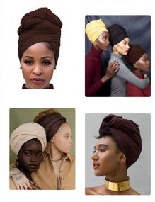 img 2 attached to Stylish Head Wraps For Black Women - Stretchy Hair Scarf, African Turban Headwraps & Jersey Tie Headbands (Black And Coffee)