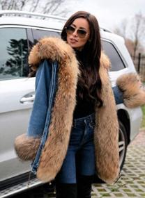img 2 attached to Plus Size Women'S Military Denim Hooded Winter Coat With Faux Fur Lining Parka