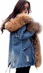 img 4 attached to Plus Size Women'S Military Denim Hooded Winter Coat With Faux Fur Lining Parka