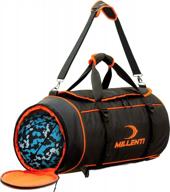 спортивная дорожная сумка millenti для женщин и мужчин - рюкзак weekender carry on travel backpack 40l спортивная сумка с отделением для обуви - спортивная сумка для лакросса, футбольная сумка, баскетбольная, волейбольная, футбольная дорожная сумка - db-blk/orange логотип