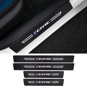 img 4 attached to 🚗 Cotree 4PCS Car Door Sill Sticker for Honda Civic: Carbon Fiber Leather Protector, Edge Guards & Scratch Film