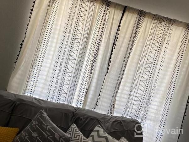 img 1 attached to Boho Cotton Linen Curtains With Tassels And Geometric Print - Semi-Blackout Farmhouse Bohemian Window Drapes For Living Room, Bedroom - Rod Pocket Style, 1 Panel review by John Faxon